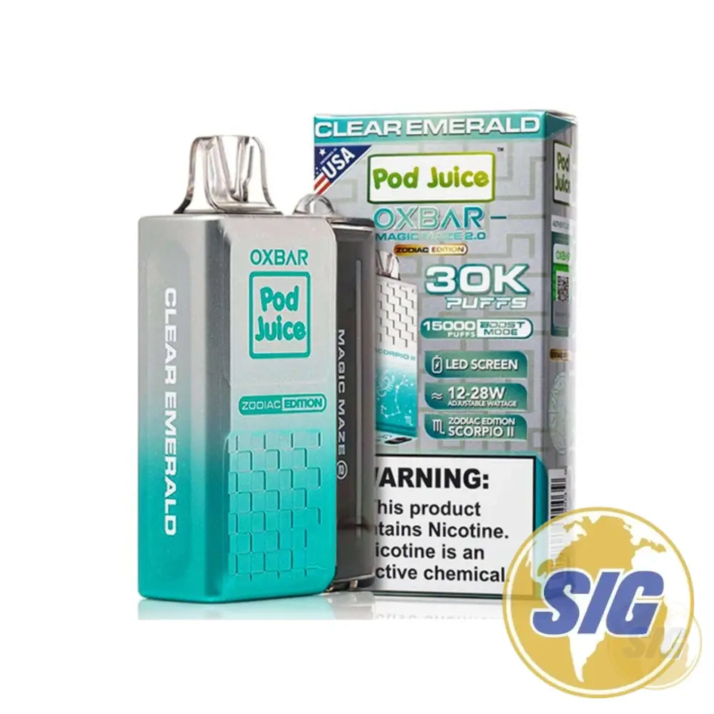 Oxbar x Pod Juice Magic Maze 2.0 30k Puffs Disposable - Clear Emerald 5 % 