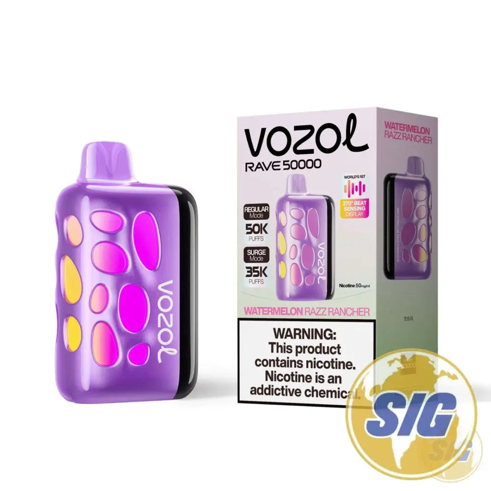 Vozol Rave 50k Puff Disposable Vape - Watermelon Razz Rancher